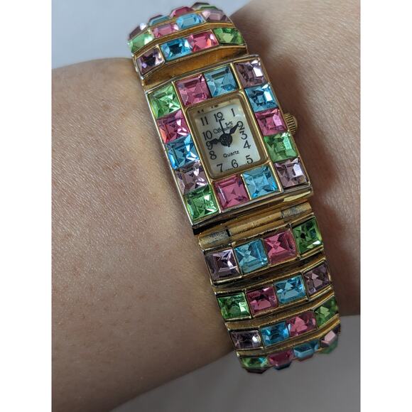 Swanie Women's Mulicolored Sparkle Rhinestone Watch 7in Working - Picture 2 of 7
